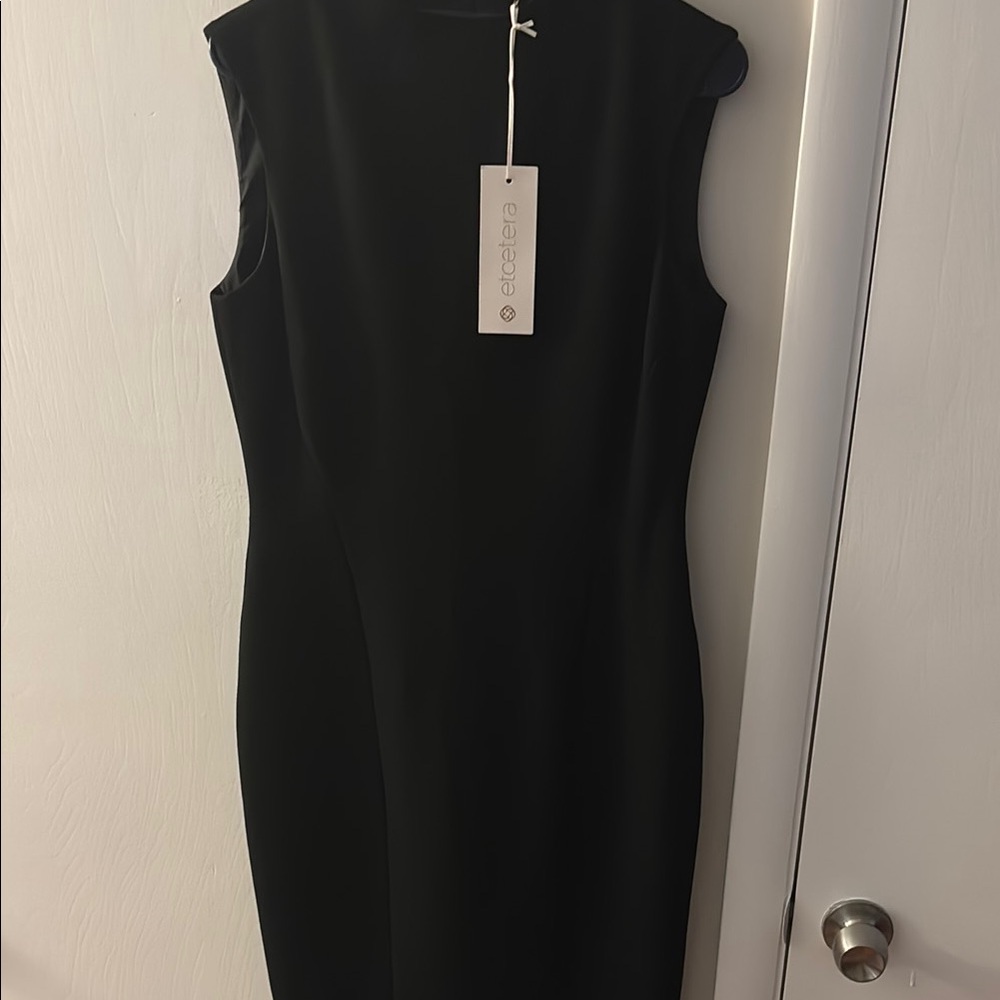 Etcetera Black Sheath Midi Dress Mock Neck Sleeveless - Picture 2 of 8